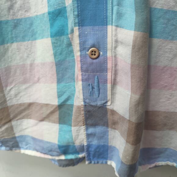 Johnnie-O Men's Sz XL Pastel Plaid Linen Blend Short Sleeve Button Down Shirt - Picture 3 of 7